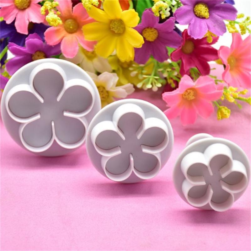 3Pcs Flower Plunger Cookie Cutter Diy Blossom Flower Cake Fondant Cake Mold