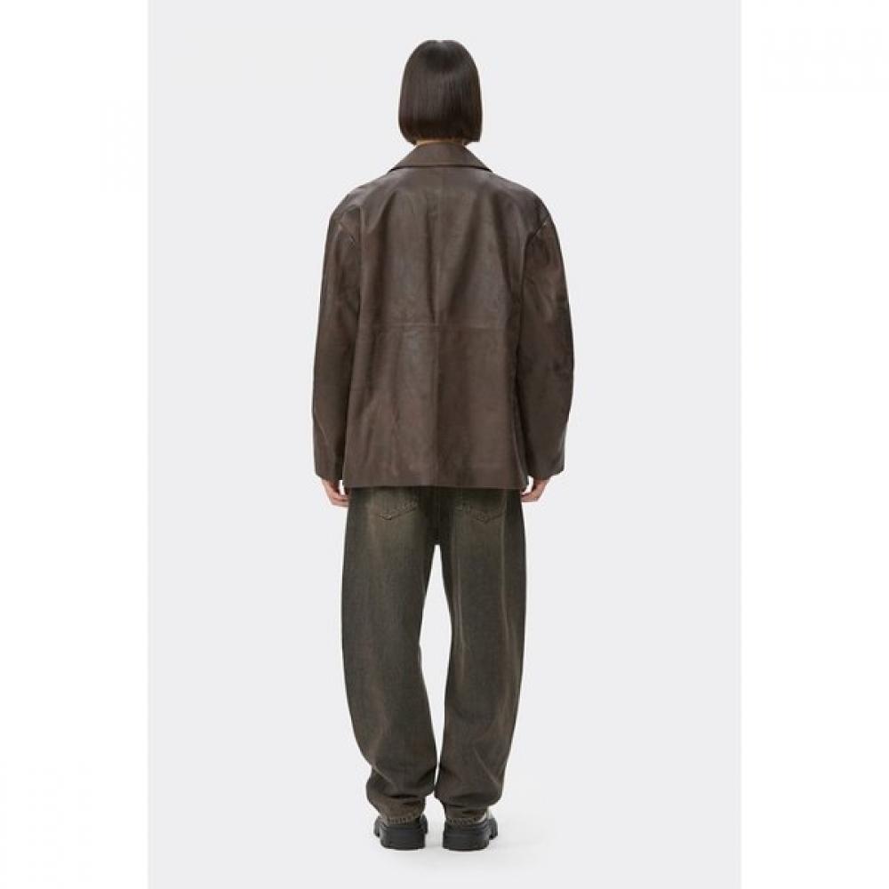 Customellow Brown Vegetable Leather Jacket Cwjaa25511brx
