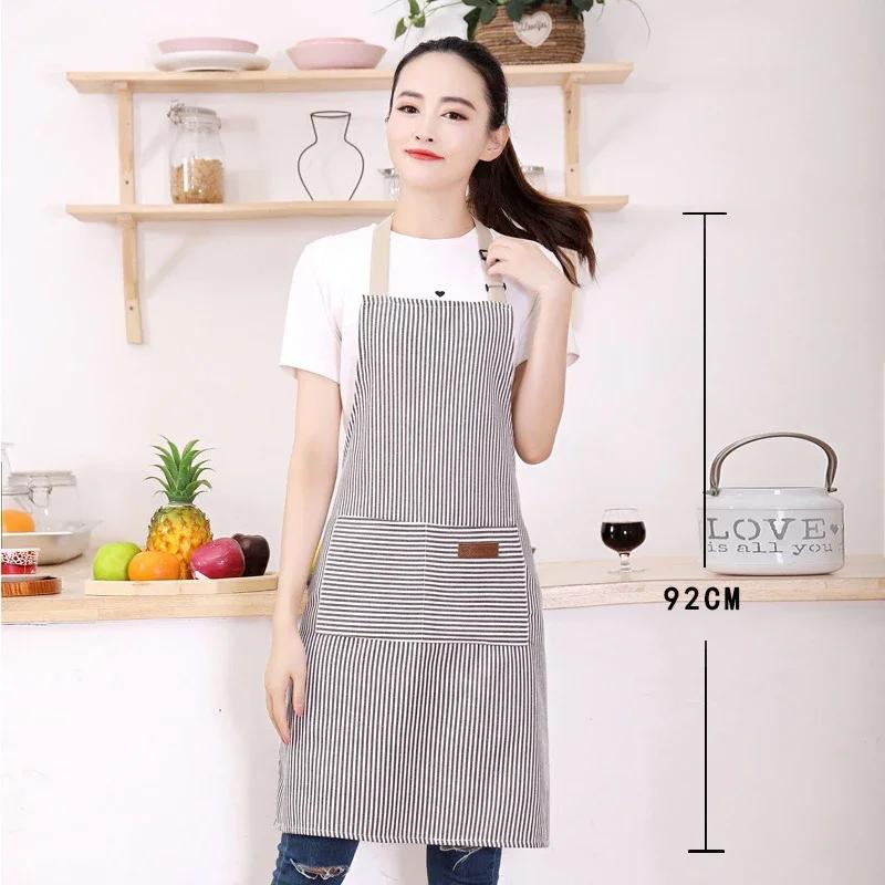 Kitchen Cotton Striped Apron Household Adult Apron for Cleaning Cooking Baking Large Pockets Men Women Apron Overalls
