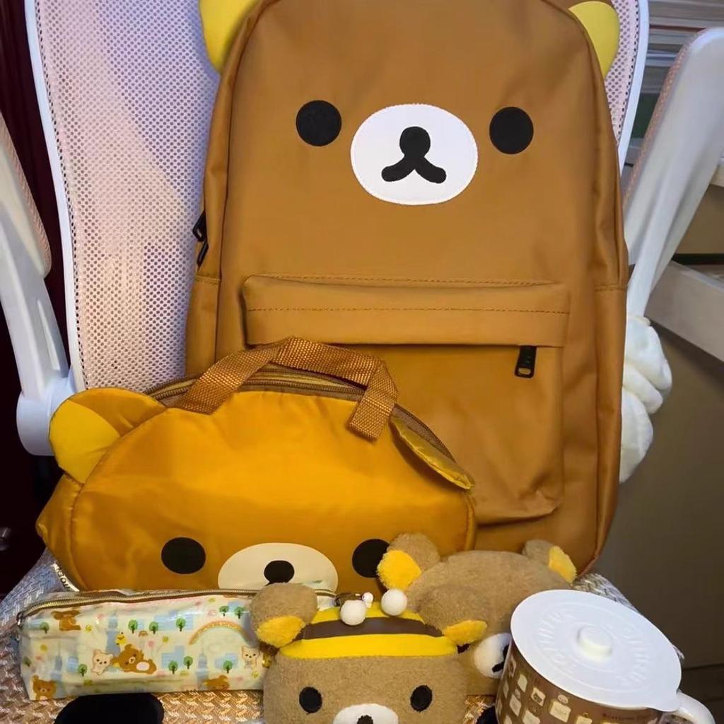 Kawaii Bear Rilakkuma Backpack Cute Anime Cartoon Bear Brown Large Capacity Backpack Stylish Casual Student School Bag Gift