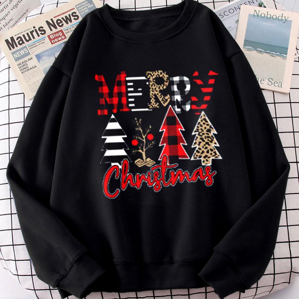 Merry Christmas Tree Leopard Graphic Hoodies Women Christmas Gifts Women's Sweatshirt Harajuku Fashion New Year Y2K Clothes