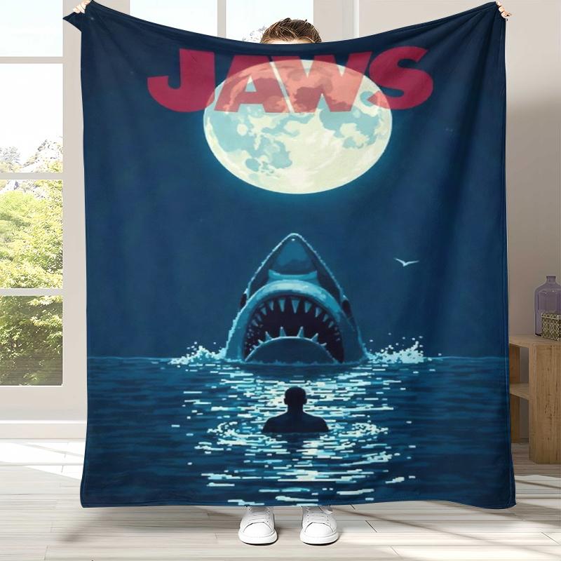 Horror Movie Jaws Shark Flannel Blanket,Ultra Soft Warm Plush Throw for Home Bedroom Bed Sofa Cover Office Camping Picnic gift