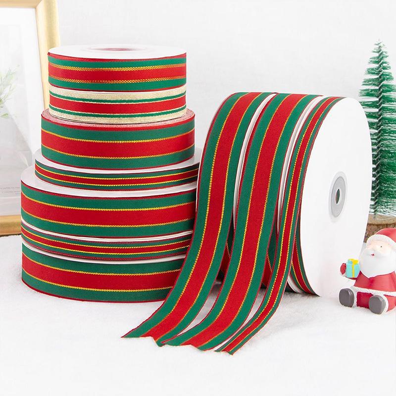 25Yards/Roll Stripes Ribbon DIY Crafts Bows Floral Decor Red Green Ribbons for Cake Box Gift Packaging 2.5cm Christmas