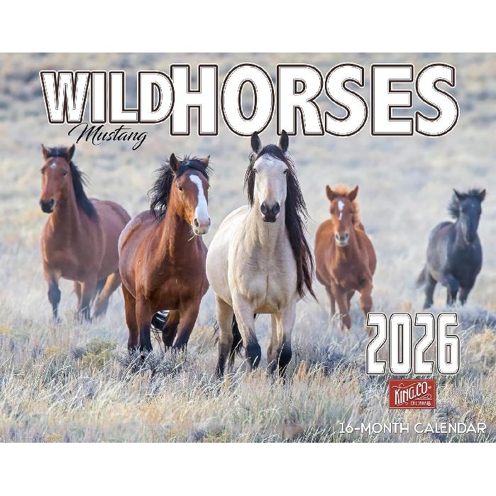 2026 Wild Horses Wall Calendar 16-Month X-Large Size 14x22, Mustang Horse Calendar by The KING Company-Monster Calendars 2026 Wild Horses Wall Cal