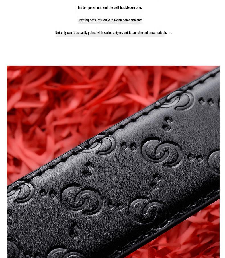 Cinto de Couro Masculino de Alta Qualidade com Fivela Automática, Padrão Moderno de C Duplo, Versátil para Uso Empresarial e Casual.