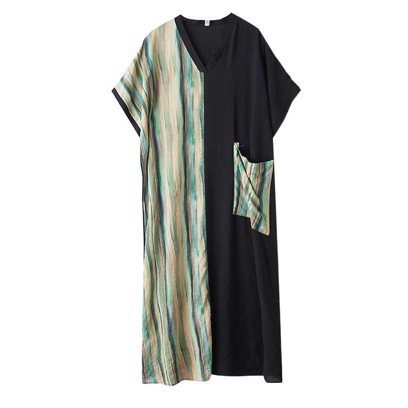 Summer V-neck Short Sleeved Patchwork Dress for Women