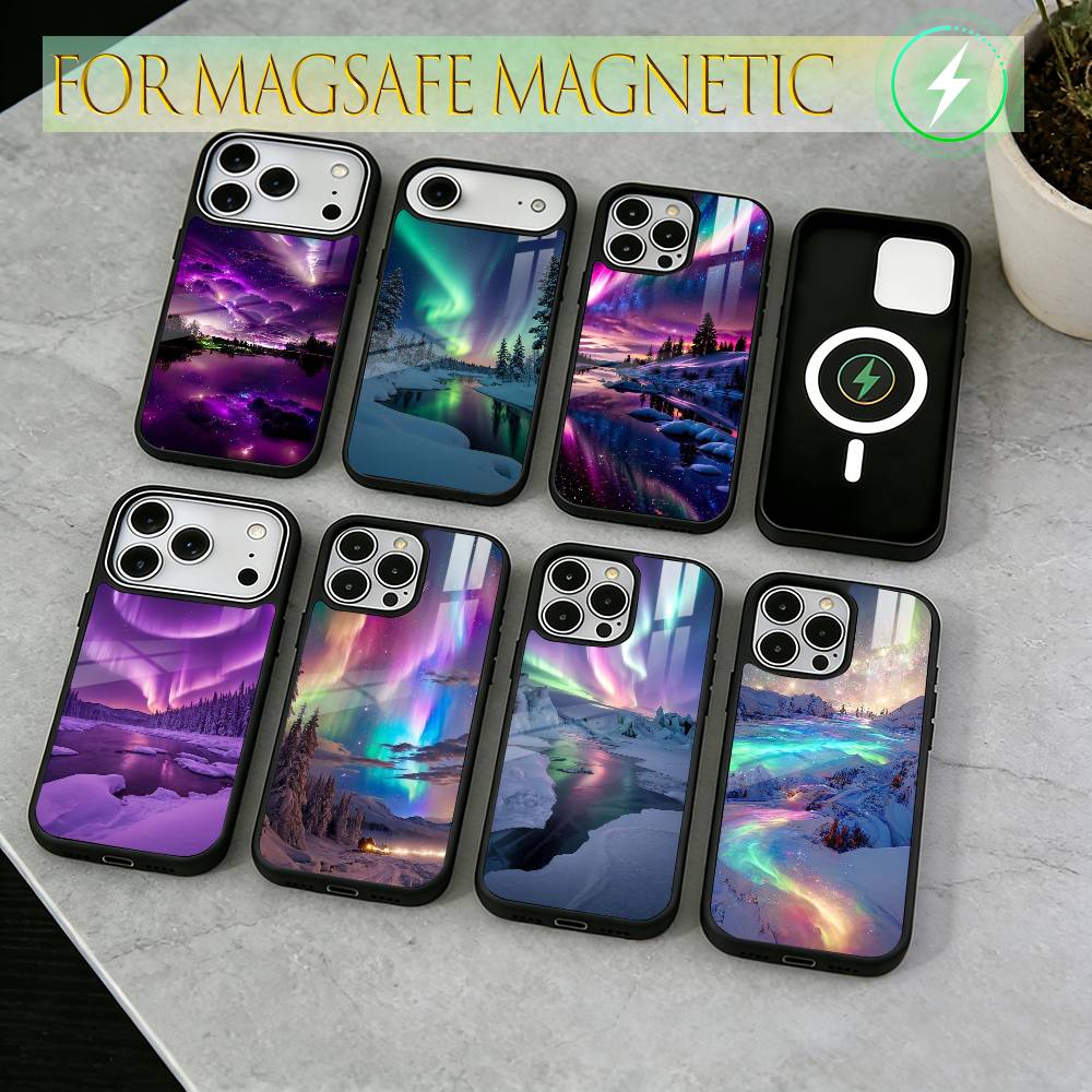 Northern Lights Phone Case For iPhone17,16,15,14,13,12,11 Plus,Pro Magnetic with Magsafe Wireless Charging