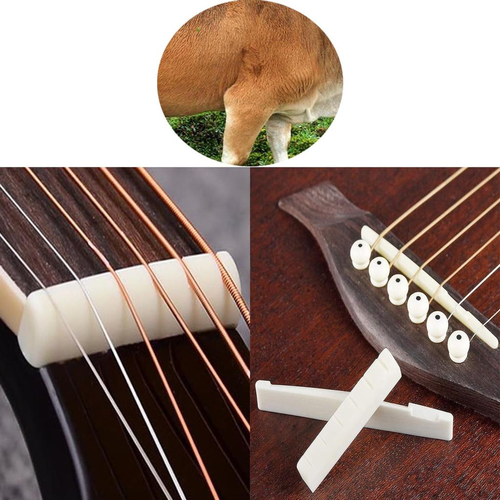 HUIKKJP Części zamienne do mostka i siodełka gitary akustycznej, wykonane z prawdziwej kości, 2 zestawy po 4 sztuki