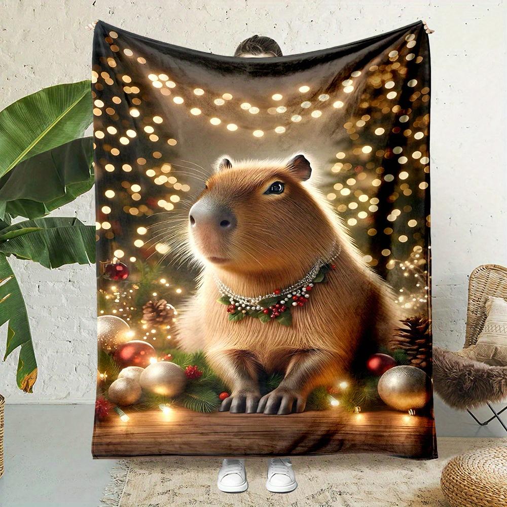 Festive Capybara Holiday Blanket  Reversible Christmas Flannel for Seasonal Snuggles Whimsical Gifts  Cozy Cheer 75x100cm