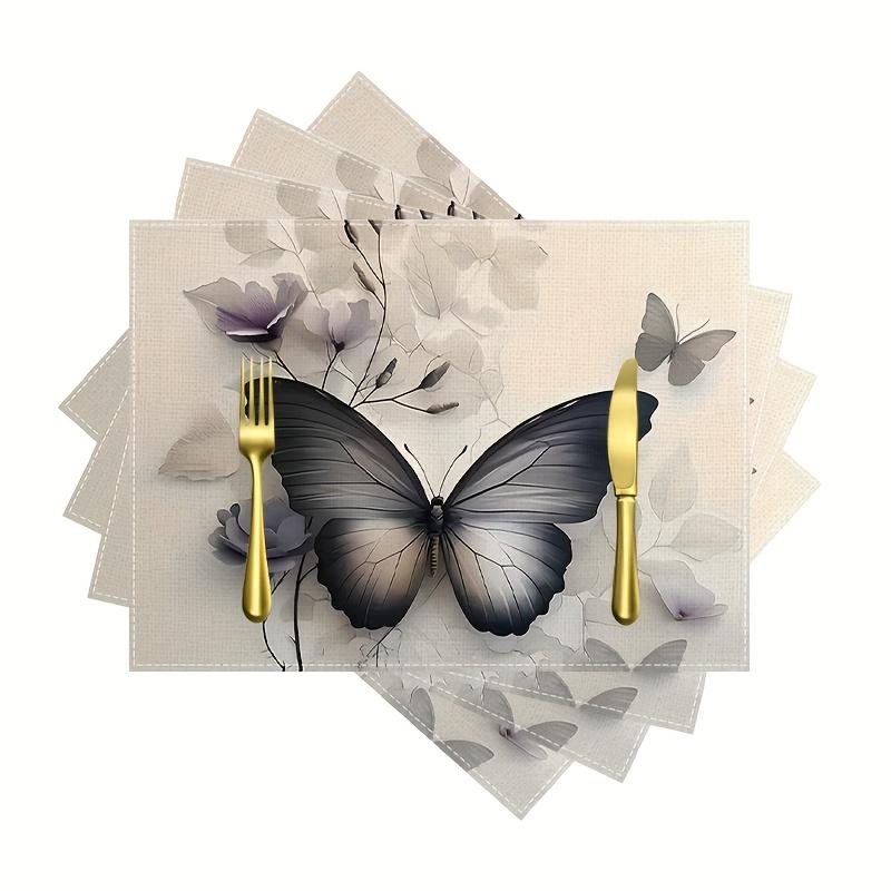 

4pcs/Simple and Fresh Butterfly, Modern and Fashionable Western Food Decoration Kitchen Table Placemat, Plate and Bowl Mat, Tea Cup Mat 12*18inch