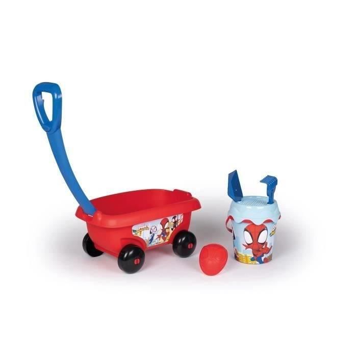 Smoby - Chariot de plage garni Spidey - Fabriqué en France - Pour enfants à partir de 18 mois - Bleu