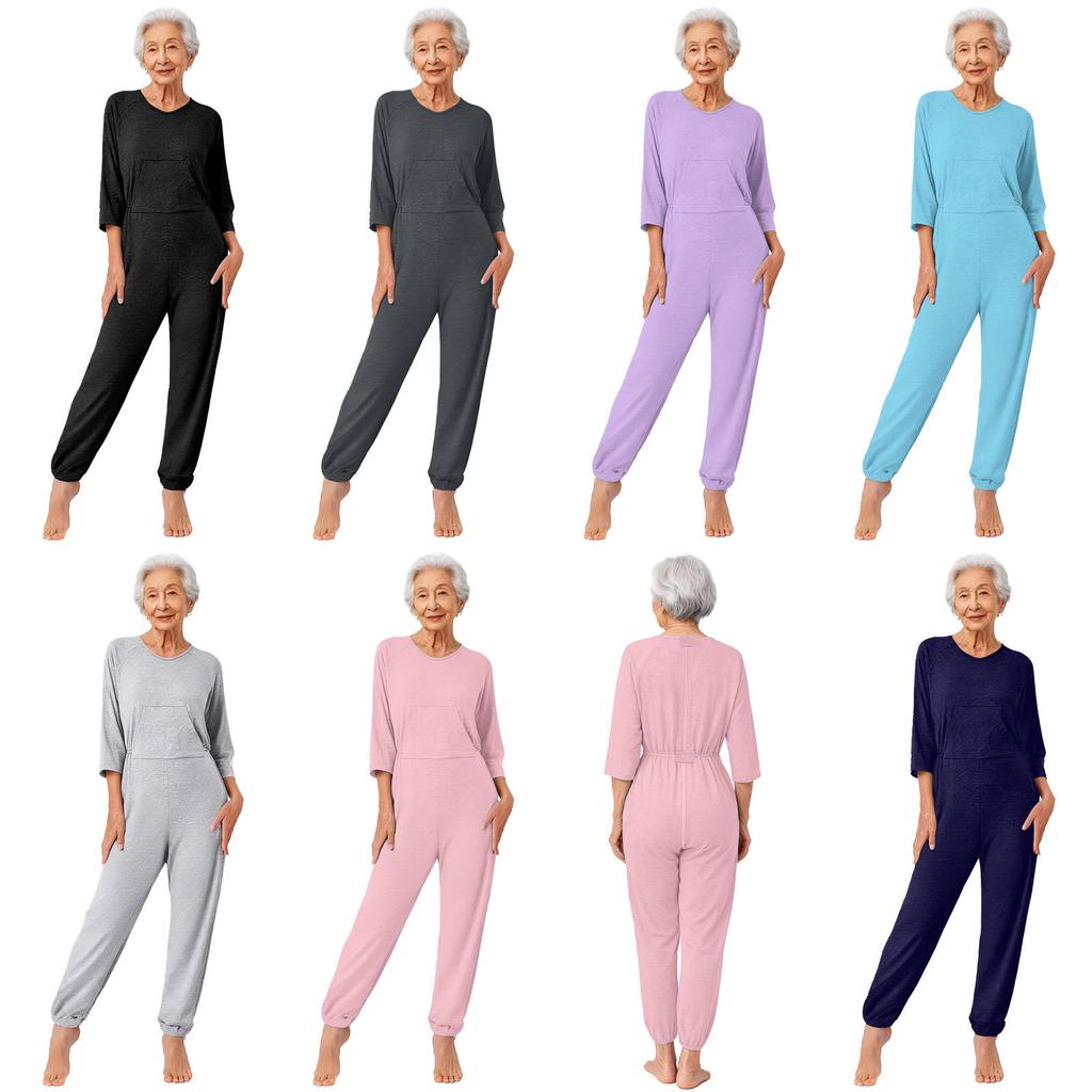 Îmbrăcăminte Adaptivă Ușor de Îmbrăcat pentru Femei Vârstnice S-XXL: Salopetă de Maternitate cu Fermoar Complet pe Spate, Design Anti-Dezbrăcare pentru Îngrijirea Persoanelor cu Demență