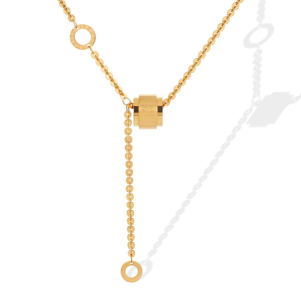 Brushed Roman Interlock Clavicle Chain: Luxury Titanium Steel Necklace for Women