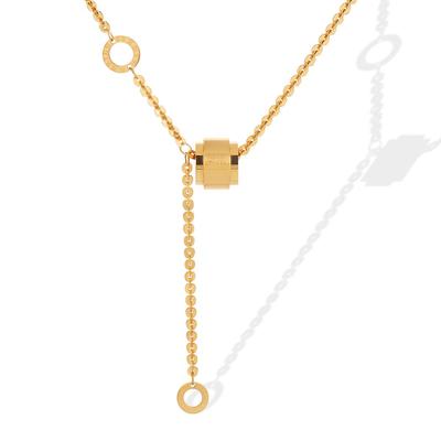 Brushed Roman Interlock Clavicle Chain: Luxury Titanium Steel Necklace for Women