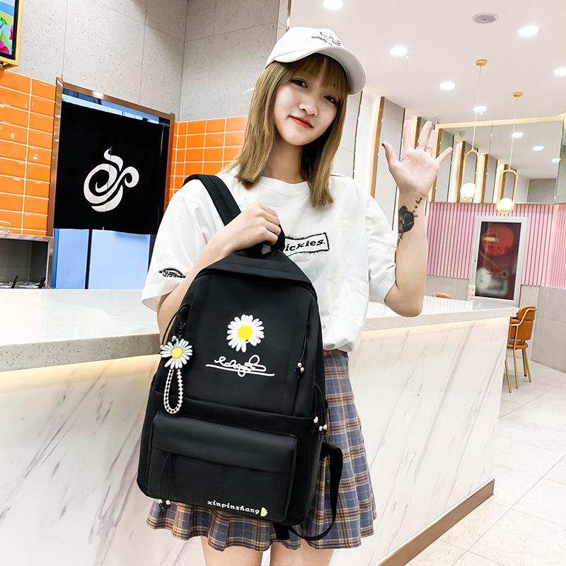School Opening Must Have Small Daisy Printed Backpack Large Capacity Student Canvas Book Bag Korean Version Girl Four-piece Knapsack Set