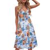 Women's Summer Bow Tie On Chest Printed V-neck High-waist Sling A-line Dress