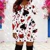 Women Plus Size Criss Cross V Neck Long Sleeve Playing Card Printed Bodycon Mini Dress
