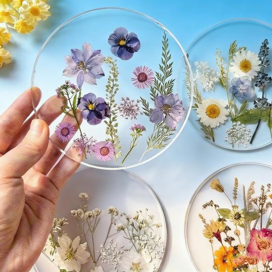 2D Acrylic Coaster Set with Pressed Flower Design Heat-Resistant Drink Mat for Coffee Cups Decorative Tableware for Mother's Day Gift Unique Home