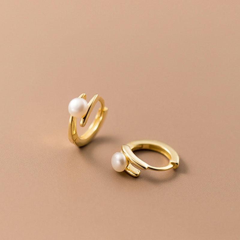 925 Stamp Gold Silver Color Pearl Earring for Women Girl Double Layer Curve Offic Jewelry Birthday Gift Dropshipping