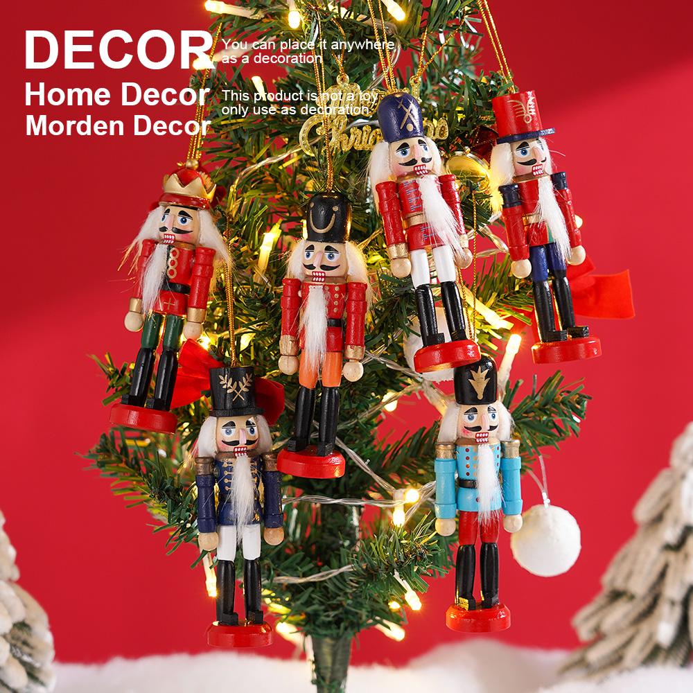 6Pcs Nutcracker Puppet Pendant Wooden Doll Christmas Nutcracker Figurines Handcraft Festival Kids Gifts Ornament Decoration