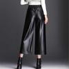 High Waist Pu Wide Leg Ankle-length Pants Women Baggy Black Faux Leather Womens Loose Pants Trousers