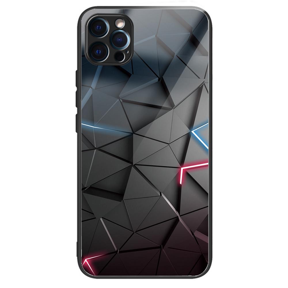 Für iPhone 15 Pro Musterdruck Handyhülle Gehärtetes Glas Rückseite+TPU Kante