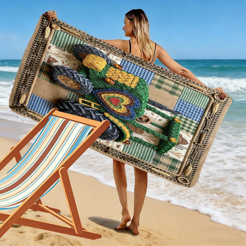 Motor Tractor Patchwork Print Beach Towel, Large Soft Quick Dry Towel for Beach Camping Swimming