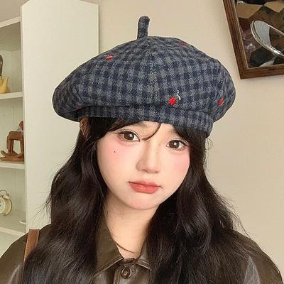 Ранньоосінній універсальний бере з вишивкою квітів Корейський новий солодкий і милий восьмикутний капелюх для жінок, що показує їхні обличчя Капелюх юного художника