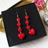 Korean Style Long Tassel Earrings Red Lovely Heart Drop Earrings Women Valentine's Day Festival Birthday New Year Gift