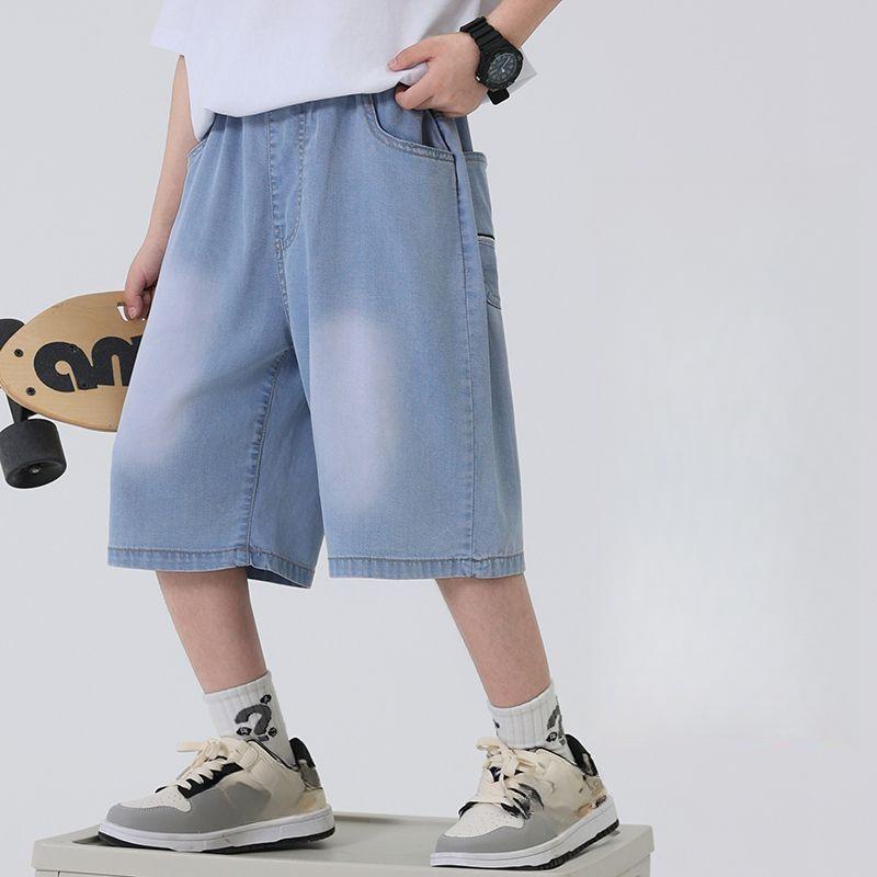 

Летние джинсы из тенселя лиоцелла для мальчиков, средней длины, зауженные, укороченные, легкие, средней длины, свободные, повседневные штаны 170 синий