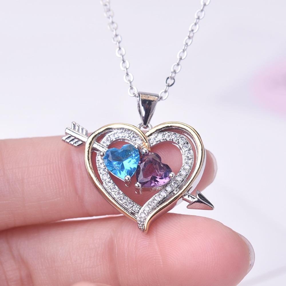 

Heart Shaped Bicolor Pendant Necklace for Women S925 Silver Plated Full Diamond Birthstone Jewelry