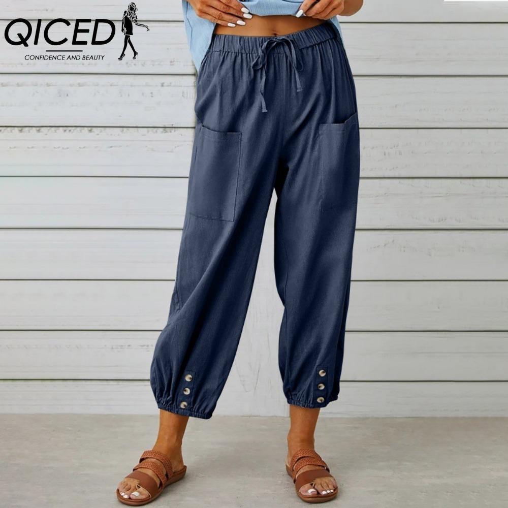 QICED 12 Color Women's Fashion Casual Solid Color Print Pants & Capris