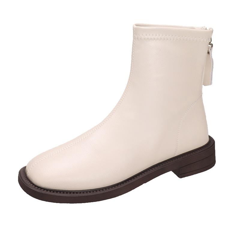 Damen-Martinsstiefel mit weicher Sohle, neue Herbst- vielseitige flachsohlige Kurzstiefel, schwarz, Reißverschluss hinten, Chelsea-Stiefel