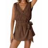 Women Sleeveless V Neck Mini Dress Casual Loose Fit Wrap Waist Design Lightweight Fabric for Daily Wear Vacation Office