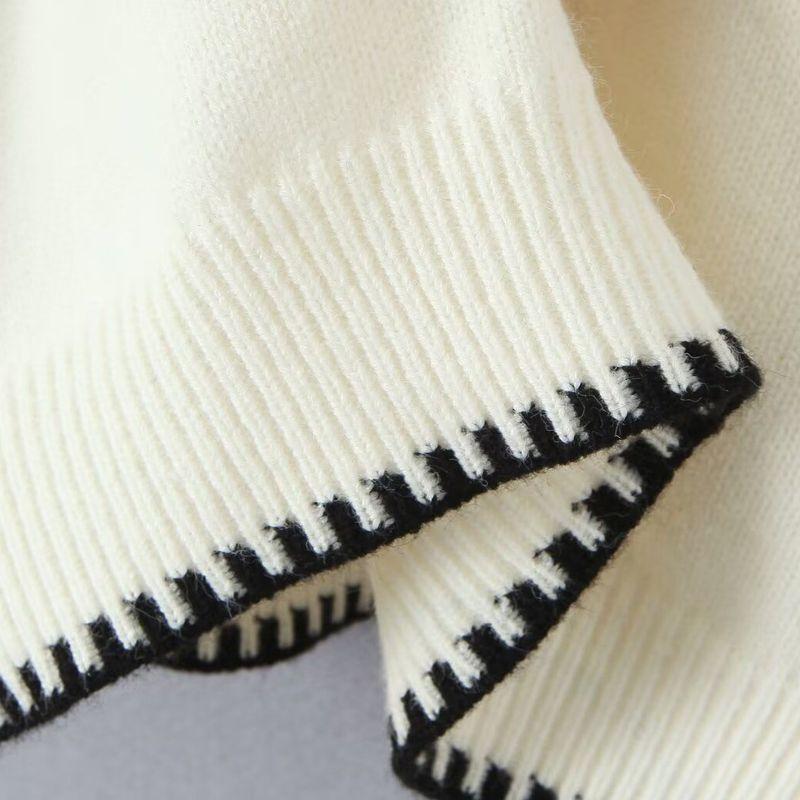 Kaslead New Women clothes Western Style Fashion Loose Contrast Color Pullover Long sleeve Sweater