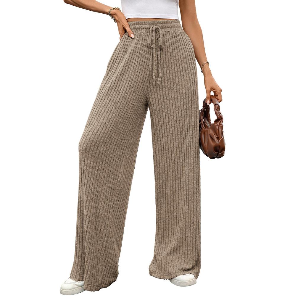 Women's High Waist Knit Wide Leg Pants with Drawstring (5 Colors)