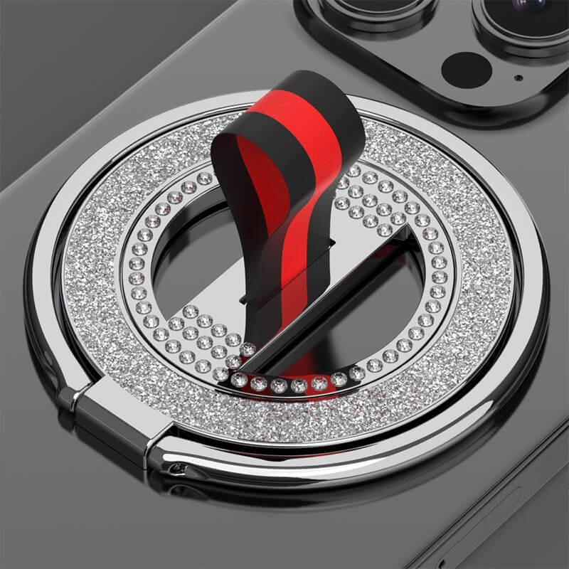 Magnetic Phone Holder With Rhinestone Accents 360 Rotating Metal Ring Stand Desk Use MagSafe Compatible