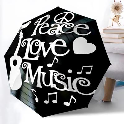 1pc Peace Love Music Auto-Fold Umbrella with One-Touch Open/Close - 8 Reinforced Ribs for Windproof Stability Yy251118146
