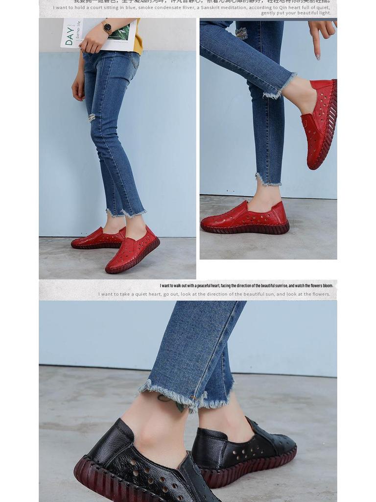 Damen Echte Leder Handgefertigt Bequemschuhe - Weiche Sohle Ballerinas für Alle Jahreszeiten