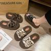 Autumn and winter leopard print fluffy slippers women, European and American fashion outer wear fluffy slippers thick-soled home non-slip plush slippe