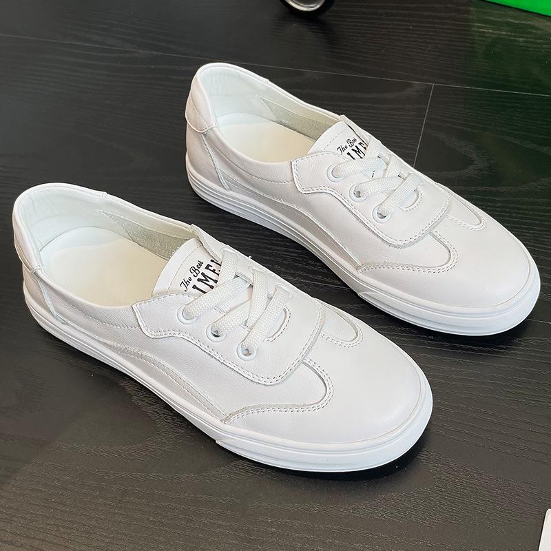 Kožené Malé Bílé Boty Dámské Boty Nové Kožené Jarní Jarní Plochá Podrážka Piškotové Nazouvací Ležérní Boty Léto