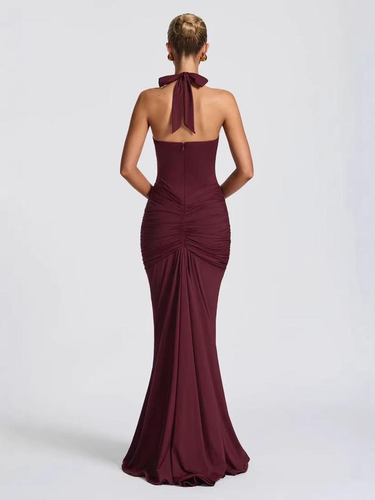 2026 Deep V-Neck Evening Gown Dress - Women's Sexy Solid Color Fashion