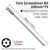 200mm Torx šroubovací bity Magnetické Dutá Hlava Květ Švestky Ocel S2 Bezpečnostní bit T6-T40 1/4'' Šestihranná Stopka Ruční Elektrické Nářadí