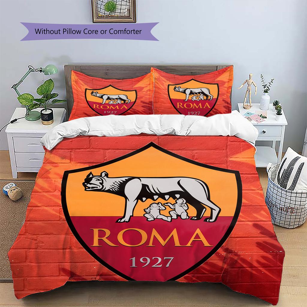 Fotbalový klub AS Řím Vzorované povlečení Sada prošívaných přikrývek Domácí dekorace Dárek (1 * povlak na přikrývku + 2 * povlak na polštář bez výplně)