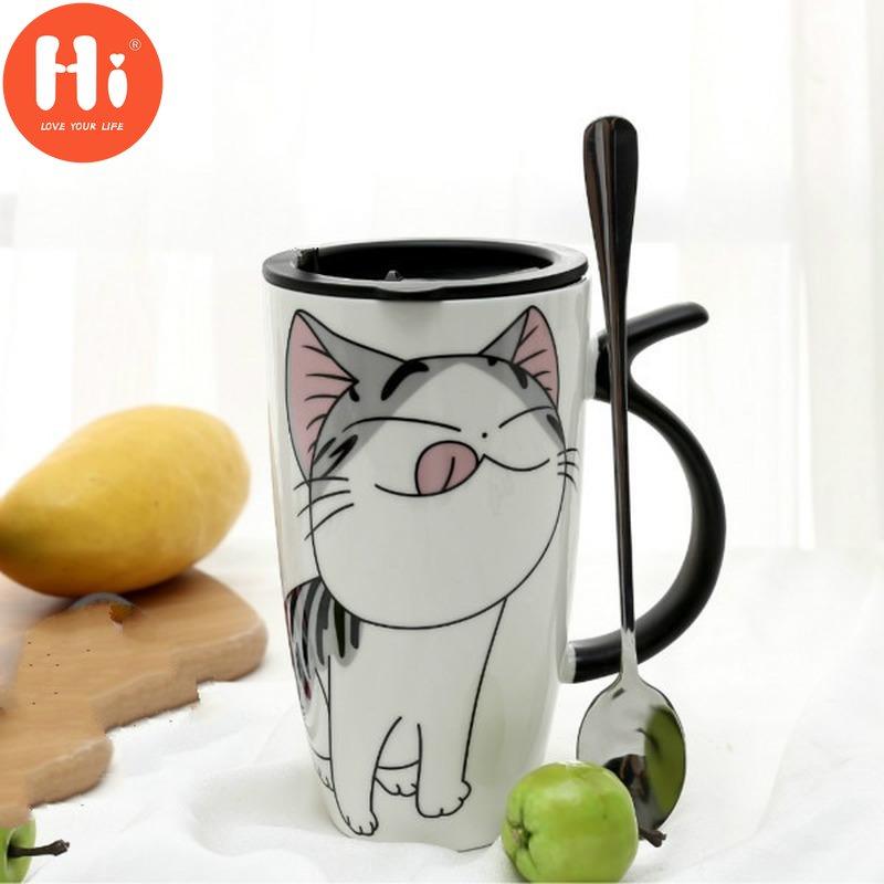 Ahoj kreativní roztomilý kreslený keramický hrnek na mléko hrnek na kávu osobnost pár velkokapacitní šálky na pití se lžičkou.