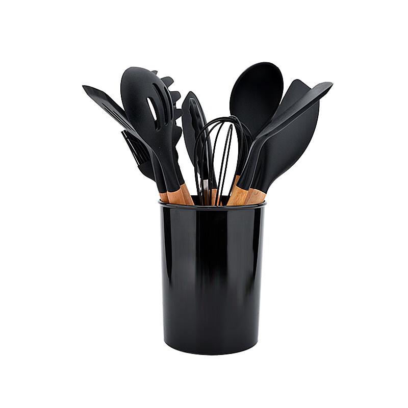 Wutuo 12-Piece Wood Handle Silicone Kitchen Utensil Set with Storage Holder
