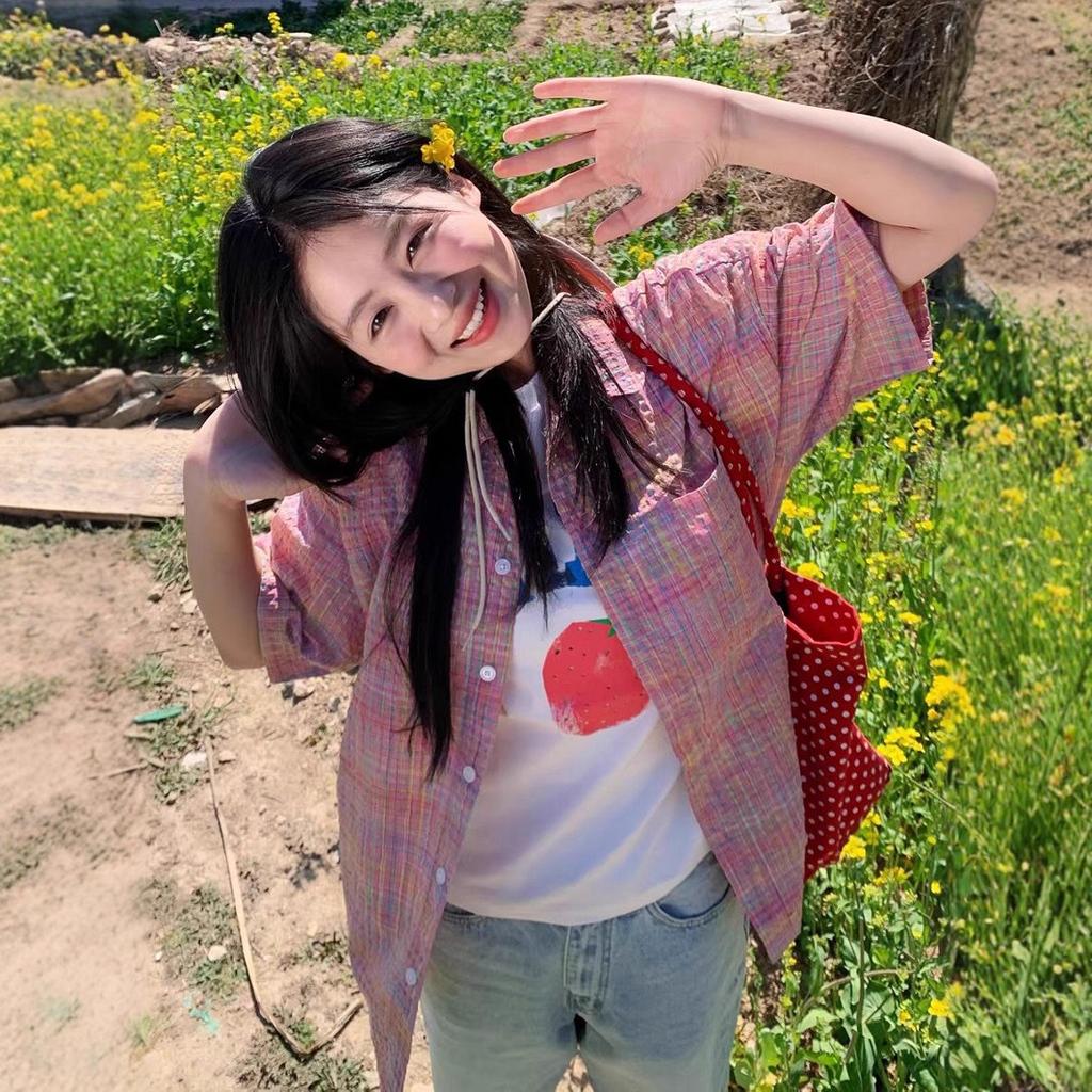 A New Summer Hong Kong-style High-end Blouse for Women with A Loose and Slimming Plaid Polo Collar