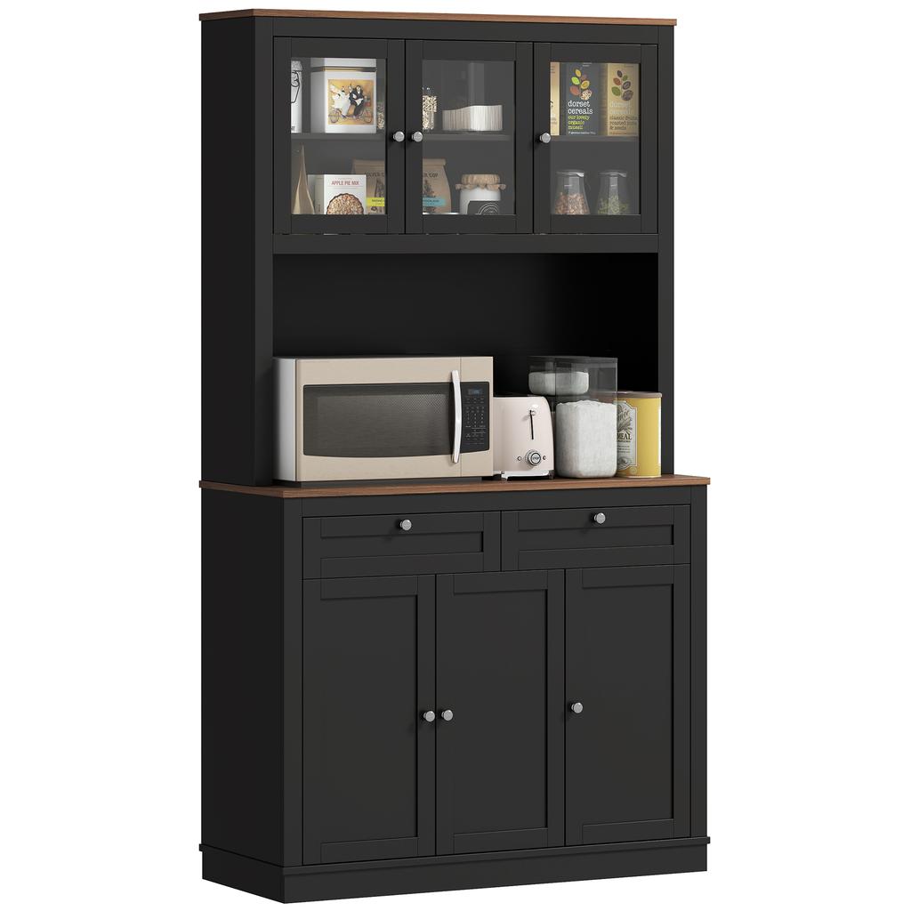 Tall Kitchen Sideboard with 4 Cabinets. 2 Drawers and a Central Shelf. 100x40x180cm. Black