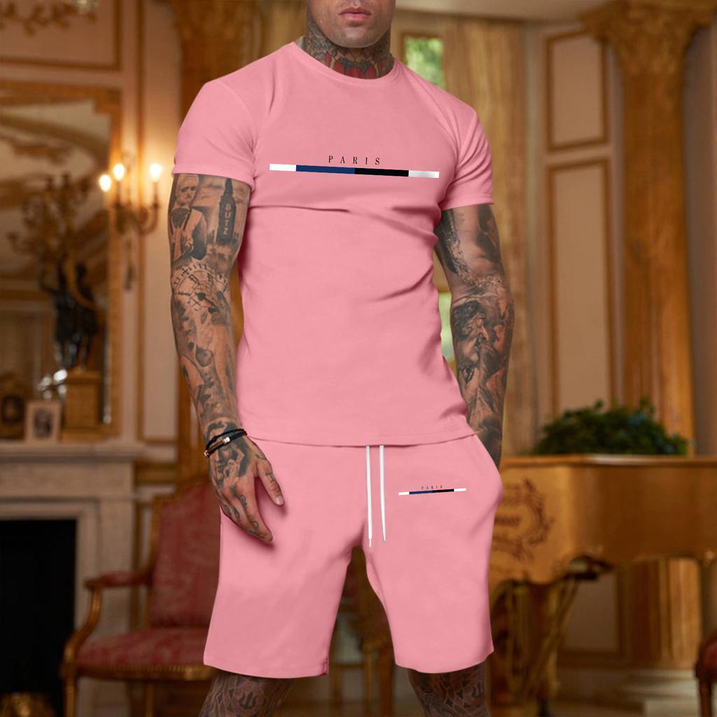 Men's Printed Plus Size Loose Short-Sleeve And Shorts Set Casual Short-Sleeve And Shorts Set