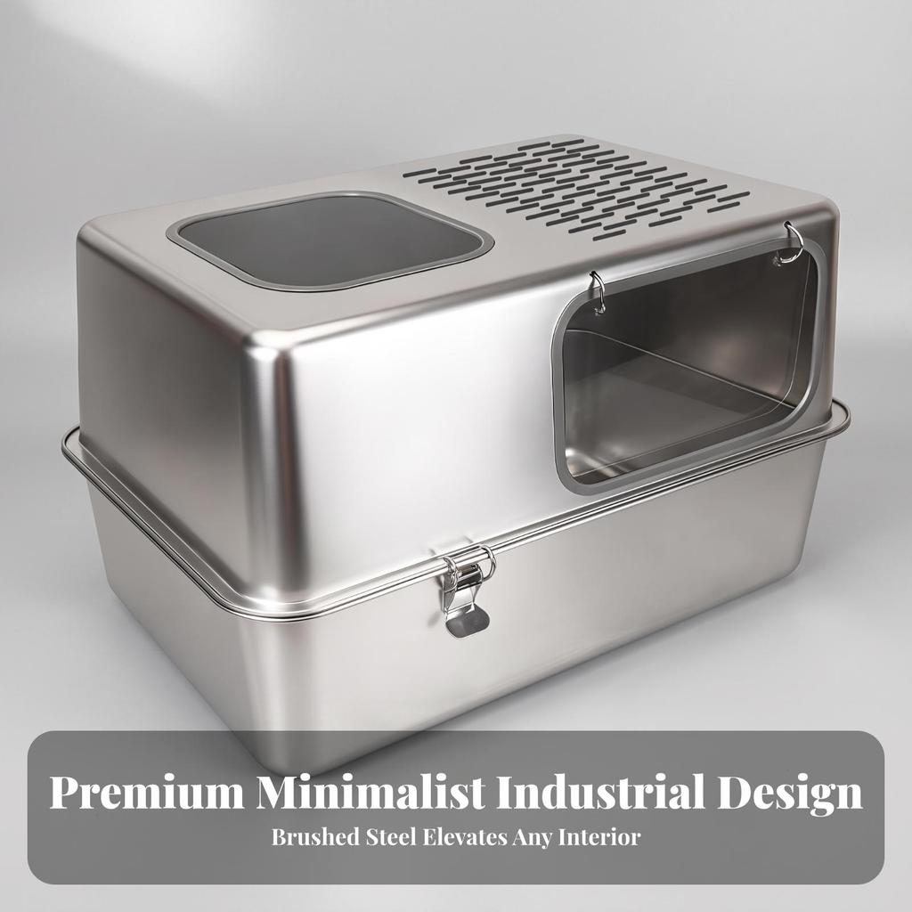 Enclosed Cat Litter Box Scratch-Resistant Stainless Steel Pet Supply